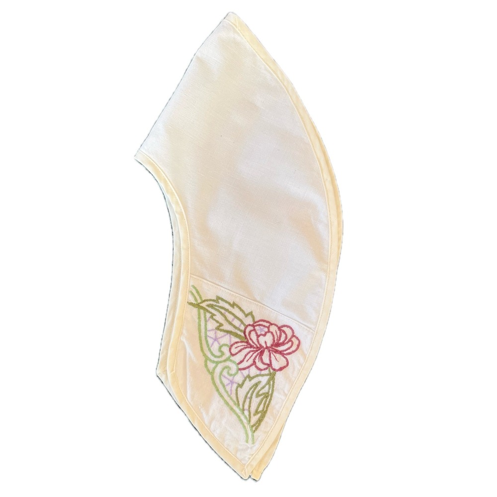 Vintage Hand Embroidered Detachable Collar Cream Pink Floral Cottagecore Rosette - Picture 2 of 5